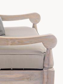 Sillón de exterior de madera maciza Bali, Estructura: madera de teca con certif, Tejido greige y gris oscuro, madera teca, An 90 x F 90 cm