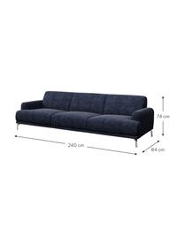 Divano 3 posti in tessuto blu con sistema zero spot Puzo, Rivestimento: 100% poliestere, Sottostruttura: compensato, legno di betu, Piedini: metallo verniciato, Blu, Larg. 240 x Prof. 84 cm