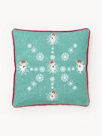 Housse de coussin 45x45 réversible Dancer, Turquoise, blanc, rouge, larg. 45 x long. 45 cm