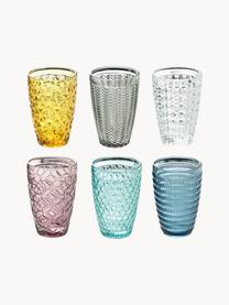 Waterglazen Geometrie met structuurpatroon, set van 6, Glas, Meerkleurig, Ø 8 x H 13 cm, 380 ml