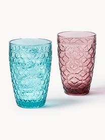 Set di 6 bicchieri acqua con motivo in rilievo Geometrie, Vetro, Multicolore, Ø 8 x Alt. 13 cm, 380 ml