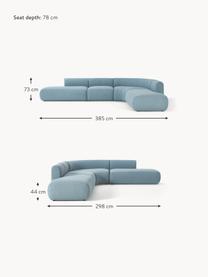 Narożna sofa modułowa bouclé Sofia (4-osobowa), Tapicerka: bouclé (100% poliester) D, Stelaż: drewno świerkowe z certyf, Nogi: tworzywo sztuczne, Niebieski bouclé, S 385 x G 298 cm