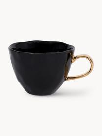 Tazza con manico dorato Good Morning, Gres, Nero, Ø 11 x Alt. 8 cm, 350 ml