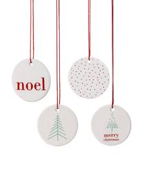 Set decorazioni per l'albero di Natale Christmas Days, 4 pz., Porcellana, Bianco<br>Sovrastampa: rosso, menta, Ø 6 cm