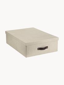 Aufbewahrungsbox Karolin, Box: fester Karton, Griff: Leder, Hellbeige, Dunkelbraun, B 39 x T 56 cm