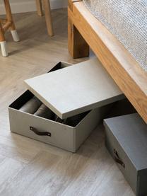 Aufbewahrungsbox Karolin, Box: fester Karton, Griff: Leder, Hellbeige, Dunkelbraun, B 39 x T 56 cm