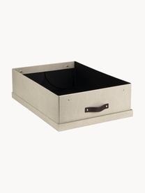 Aufbewahrungsbox Karolin, Box: fester Karton, Griff: Leder, Hellbeige, Dunkelbraun, B 39 x T 56 cm