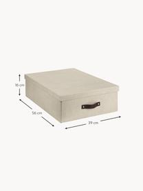 Aufbewahrungsbox Karolin, Box: fester Karton, Griff: Leder, Hellbeige, Dunkelbraun, B 39 x T 56 cm