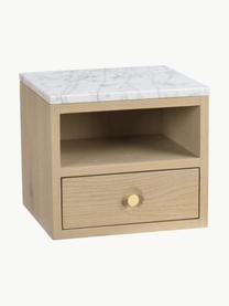 Table de chevet murale avec plateau en marbre Whitmore, Bois, blanc marbré, larg. 28 x haut. 24 cm