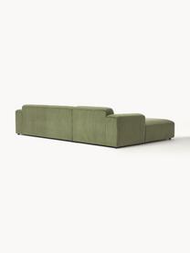 Cord-Ecksofa Melva (4-Sitzer), Bezug: Cord (92% Polyester, 8% P, Gestell: Massives Kiefernholz, Spa, Füße: Kunststoff Dieses Produkt, Cord Olivgrün, B 319 x T 195 cm, Eckteil links