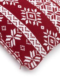 Feinstrick-Kissenhülle Frosty mit winterlichem Muster in Rot/Weiß, 100% Baumwolle, Dunkelrot, Cremeweiß, 30 x 50 cm
