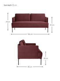 Samt-Sofa Fluente (2-Sitzer) in Rostrot mit Metall-Füssen, Bezug: Samt (Hochwertiger Polyes, Gestell: Massives Kiefernholz, Samt Rostrot, B 166 x T 85 cm