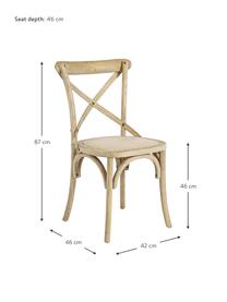 Silla de madera Cross, estilo rústico, Asiento: ratán, Estructura: madera de olmo, lacado tr, Marrón, An 42 x F 46 cm