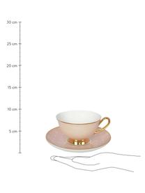 Teetasse mit Untertasse Spotty mit Goldelementen und Punkten, Bone China, vergoldet, Rosa, Weiß<br>Rand und Henkel: Gold, Ø 15 x H 6 cm