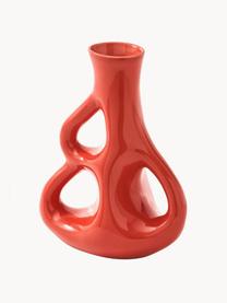 Ručně vyrobená keramická váza Three Ears, V 21 cm, Glazovaná keramika, Korálově červená, Š 17 cm, V 21 cm