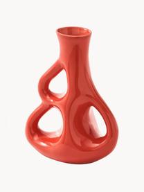 Vase en céramique fait main Three Ears, haut. 21 cm, Céramique, Rouge corail, larg. 17 x haut. 21 cm