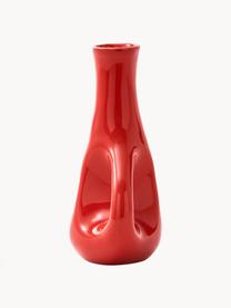 Handgefertigte Keramik-Vase Three Ears, H 21 cm, Keramik, Korallrot, B 17 x H 21 cm