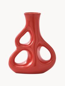 Vase en céramique fait main Three Ears, haut. 21 cm, Céramique, Rouge corail, larg. 17 x haut. 21 cm