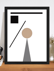 Ingelijste digitale print Abstract Minimalist, Lijst: gelakt beukenhout, Afbeelding: digitale print op papier,, Zwart, beige, wit, grijs, B 33 x H 43 cm