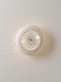 Design wandlamp Evelyn van bamboehout, wit, Lampenkap: bamboe, Crèmewit, goudkleurig, Ø 25 cm, D 10 cm