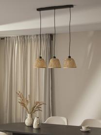 Grote hanglamp Wasa van rotan, Baldakijn: gepoedercoat metaal, Beige, zwart, B 70 x H 15 cm