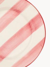 Ručne maľovaný plytký tanier Posy, Keramika, Lomená biela, koralovočervená, Ø 29 cm