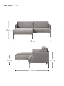 Kleines Samt-Ecksofa Fluente, Bezug: Samt (100 % Polyester) De, Gestell: Massives Kiefernholz, FSC, Füße: Metall, pulverbeschichtet, Samt Grau, B 198 x T 152 cm, Eckteil links
