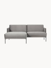 Kleines Samt-Ecksofa Fluente, Bezug: Samt (100 % Polyester) De, Gestell: Massives Kiefernholz, FSC, Füße: Metall, pulverbeschichtet, Samt Grau, B 198 x T 152 cm, Eckteil links