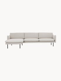 Sofa narożna Moby, Tapicerka: poliester Dzięki tkaninie, Tapicerka: pianka na zawieszeniu spr, Stelaż: lite drewno sosnowe z cer, Nogi: metal malowany proszkowo, Tkanina w odcieniu złamanej bieli, S 280 x G 160 cm, lewostronna