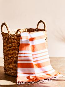 Fouta à rayures avec finition frangée Stripy, Orange, blanc