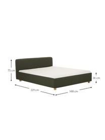 Cama tapizada en tejido bouclé Serena, Estructura: madera maciza de abedul c, Tapizado: tejido de estructura bouc, Bouclé verde, 140 x 200 cm