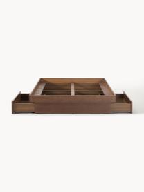 Cama de madera Sato, con espacio de almacenamiento, Estructura: tablero aglomerado chapad, Madera de nogal, An 140 x L 200 cm