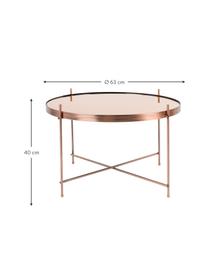 Mesa de centro pequeña Cupid, tablero de cristal, Estructura: hierro, cobre, Tablero: vidrio, Cobre, Ø 63 x Al 40 cm