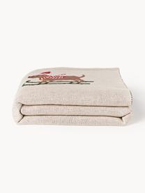 Plaid en coton avec motif hivernal Buddy, 100% coton, Beige clair, multicolore, larg. 130 x long. 170 cm