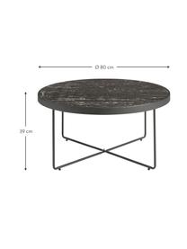 Table basse ronde avec plateau en verre marbré Gellina, Noir, marbré, Ø 80 x haut. 39 cm