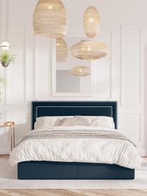 Prémiová zamatová boxspring posteľ s úložným priestorom Annecy, Zafírová modrá, 140 x 200 cm, tvrdosť H2