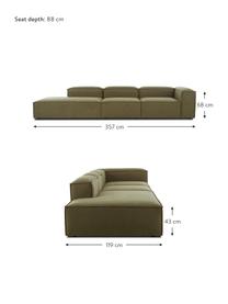 Modulárny XL šezlong Lennon, Olivovozelená, Š 357 x H 119 cm, s operadlom napravo