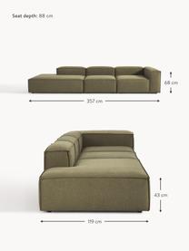 Modulaire XL chaise longue Lennon, Bekleding: 100% polyester De slijtva, Frame: massief grenenhout, multi, Poten: kunststof Dit product is , Geweven stof olijfgroen, B 357 x D 119 cm, armleuning rechts