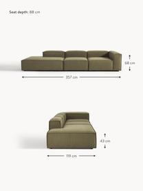 Diván modular grande Lennon, Tapizado: 100% poliéster Alta resis, Estructura: madera contrachapada de p, Patas: plástico Este producto es, Tejido verde oliva, An 357 x F 119 cm, reposabrazos derecho