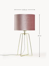 Lampe à poser en velours Karolina, Vieux rose, laiton, Ø 25 x haut. 49 cm