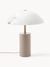 Lampada da tavolo piccola in alabastro Essi, Paralume: alabastro, Gambe: metallo verniciato a polv, Bianco, beige, Ø 25 x Alt. 30 cm