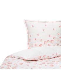 Housse de couette en satin de coton Petales, Blanc, tons roses, jaune