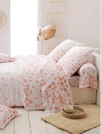 Housse de couette en satin de coton Petales, Blanc, tons roses, jaune