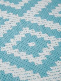 Tapis de couloir extérieur ethnique Miami, 86 % polypropylène, 14 % polyester, Blanc, turquoise, larg. 80 x long. 250 cm