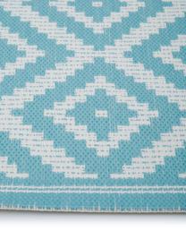 In- & outdoor loper met patroon Miami in turquoise/wit, 86% polypropyleen, 14% polyester, Wit, turquoise, B 80 x L 250 cm