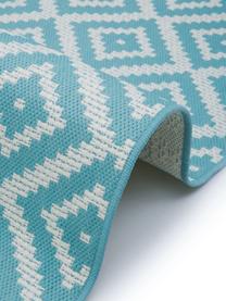 In- & outdoor loper met patroon Miami in turquoise/wit, 86% polypropyleen, 14% polyester, Wit, turquoise, B 80 x L 250 cm