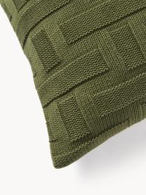 Housse de coussin 50x50 en tricot Gwen, 100 % coton, Vert olive, larg. 50 x long. 50 cm