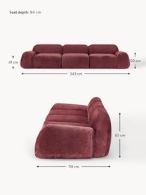 Sofa modułowa (4-osobowa) Teddy-Bouclé Wolke, Tapicerka: Teddy-Bouclé (100% polies, Stelaż: drewno sosnowe, drewno św, Nogi: tworzywo sztuczne Ten pro, Burgundowy Teddy-Bouclé, S 343 x G 118 cm