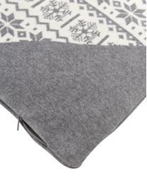 Housse de coussin 40x40 tricot Hjerte, 100 % coton, Gris, crème, larg. 40 x long. 40 cm