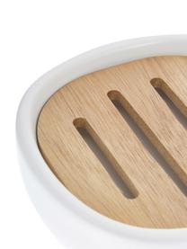 Porte-savon Wili, Blanc, bois d'acacia, Ø 13 x haut. 4 cm